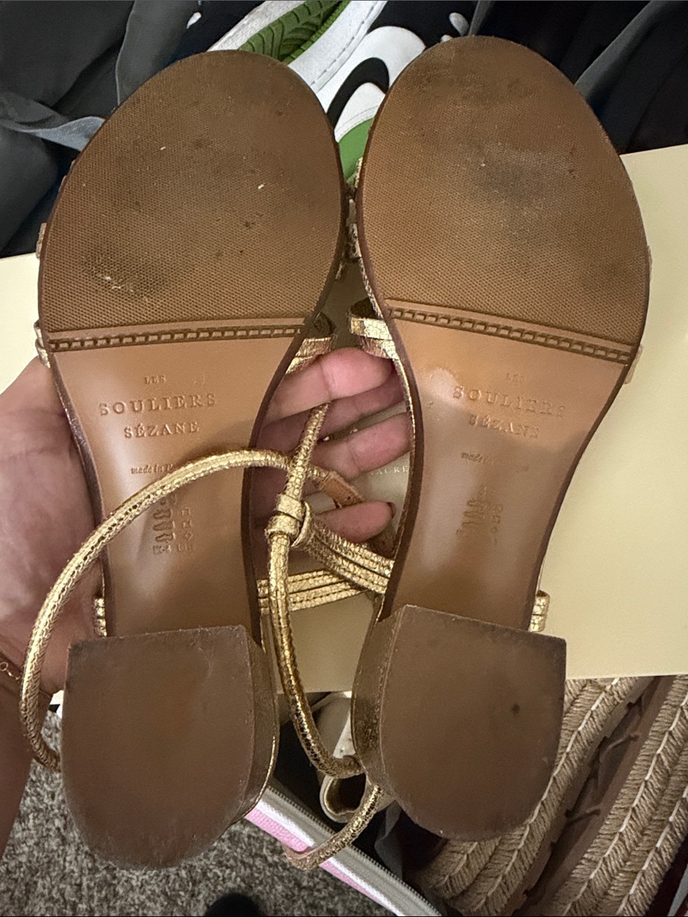 Sezane Metallic Gold Strappy Sandals - Picture 4 of 4